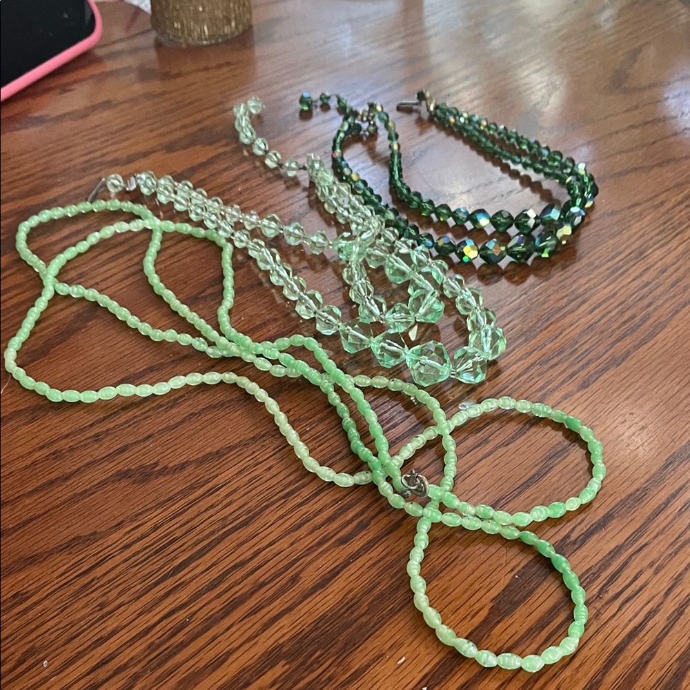 Vintage Green Beaded Necklace Set